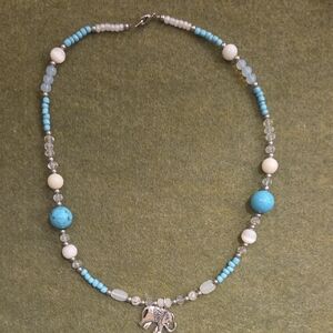 Turquoise and Silver Elephant Pendant Necklace
